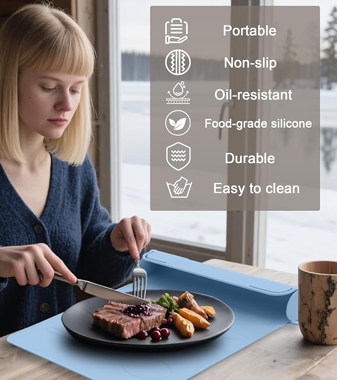 Utensil Box, Tableware Silicone Portable Box Silverware mat, Suitable for Kitchen Utensils, Portable Outdoor Camping Spoon Fork Utensils Storage mat (Blue)