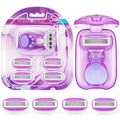 DreamGenius Travel Razors for Women Include 1 Handle and 5 Cartridges, Extra Smooth 5-Blade Travel Essentials Razor with Case for Shaving, Purple