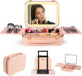 Lighted Makeup Case with Mirror - Standard Size 11.4" x 9" - Travel Makeup Case With Mirror - Rechargeable LED Travel Vanity Case with Adjustable Brightness - Train Case Makeup Bag - Pink