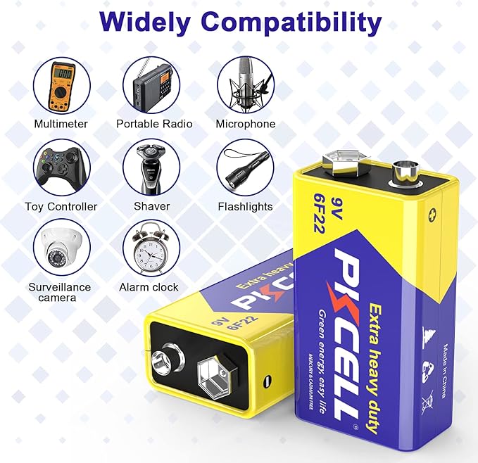 9V 6F22 Batteries High-Power Batteries Long Battery Life 9 Volt Carbon Batteries 3 Years Shelf Life, Leak-Proof 9V Batteries Suitable for Smoke Detectors and Other Electronic Products (24-Counts)
