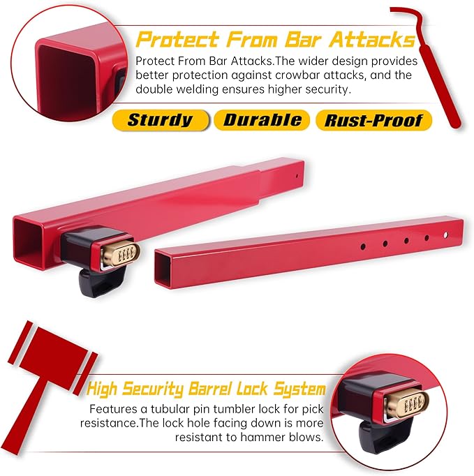 Door Security Bar-by NAKANEKO The Entire Width of Your Outward Opening Front Door-Safe Jobsite Office bar. 2500 pounds of Resistance Fits Doors 33"-40" Wide.(Combination Lock)