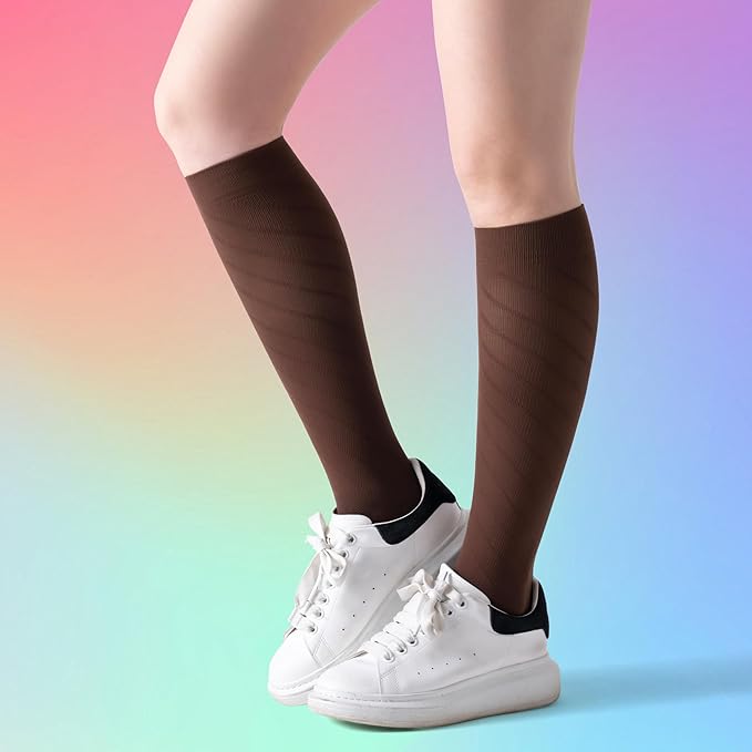 4 Pairs Light Compression Socks for Women Men 15-20 mmHg - Knee High Support for Daily Wear, Travel, Pregnancy, Nurses