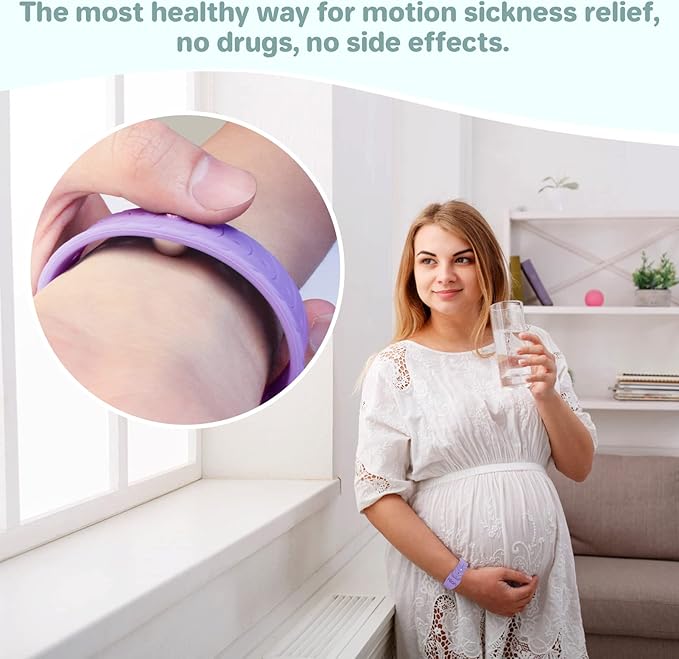 Hion Motion Sickness Bracelets Sea Sickness Wristbands for Motion Sickness/Morning Sickness/Pregnancy Nausea Anti Nausea Wristband Acupressure Nausea Bands Motion Sickness Bands(Beryl+Pink