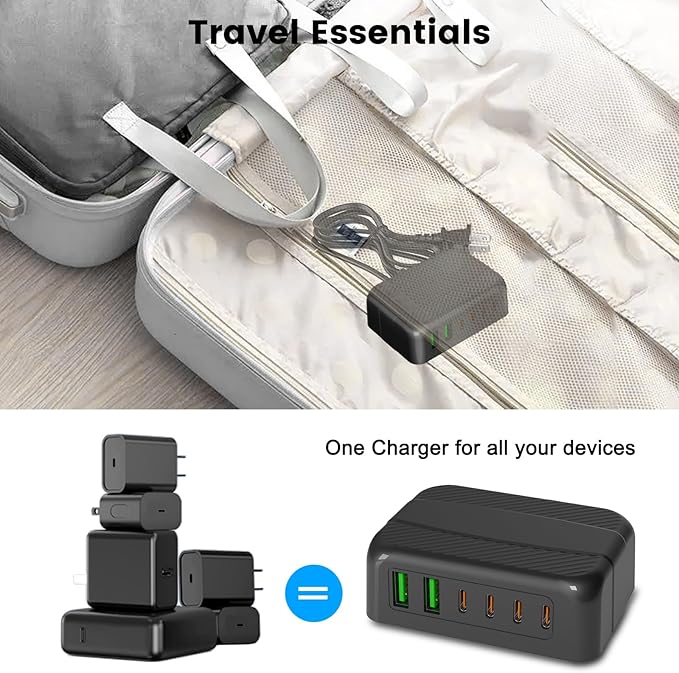 USB C Charger, BURUDU 120W 6 Port USB C Charging Station,Multiports with 4 USB C and 2 QC USB A,Portable PD Fast USB C Wall Charger for iPhone16/15/14/13/12/11 Pro Max,iPad,iWatch,Pixel Samsung Galaxy