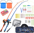LEOFISHING Portable Kids Fishing Rod Set 2Pack Telescopic Fishing Poles for Boys and Girls Fishing Rod and Reel Combos with Full Kits Fishing Net and Bucket for Toddler Youth