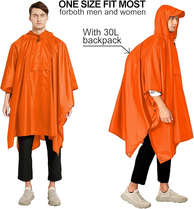 salamra Hooded Rain Poncho Waterproof Raincoat Jacket for Men/Women/Adults with Pocket