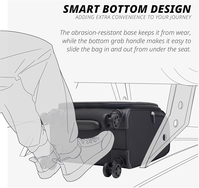 Verage Under Seat Luggage with Wheels, Softside Small Suitcase Spinner Carry On Luggage Bags for Airlines Airplanes Short Trip Men Women (Black, 14.5-Inch Plus Underseat)