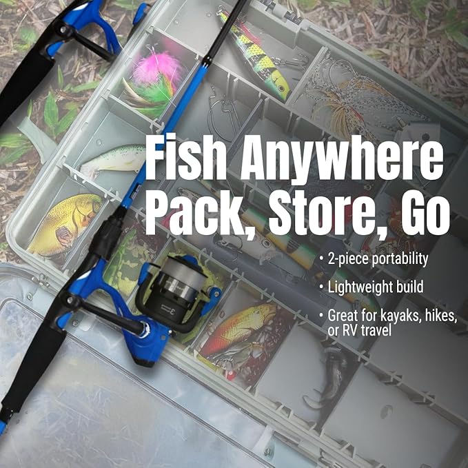 Reaction Tackle Fishing Rod and Reel Combo – 2-Piece IM6 Carbon Rods with Smooth Casting Reels – Spinning & Baitcasting Options