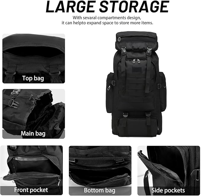 80L 2Pcs Hiking Backpack for Men with Sling Tactical Backpack - Rucksack Molle Military Tactical Waterproof Lightweight Camping Backpack 3 Day Assault Pack for Travel, Climbing, Backpacking