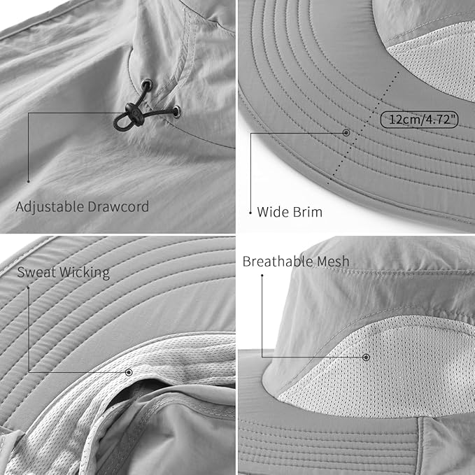 Home Prefer Outdoor UPF50+ Sun Hat Wide Brim Mesh Fishing Hat with Neck Flap