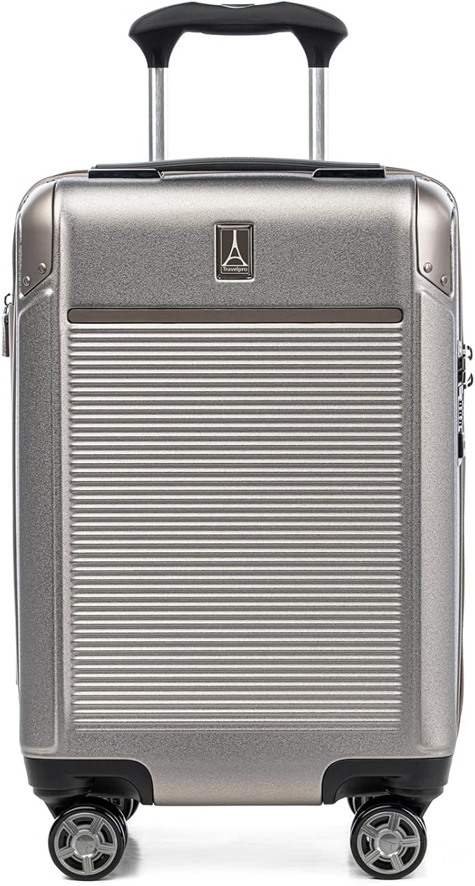 Travelpro Platinum Elite Hardside Expandable Carry on Luggage, 8 Wheel Spinner, TSA Lock, Hard Shell Polycarbonate Suitcase, Metallic Sand, Compact Carry on 20-Inch