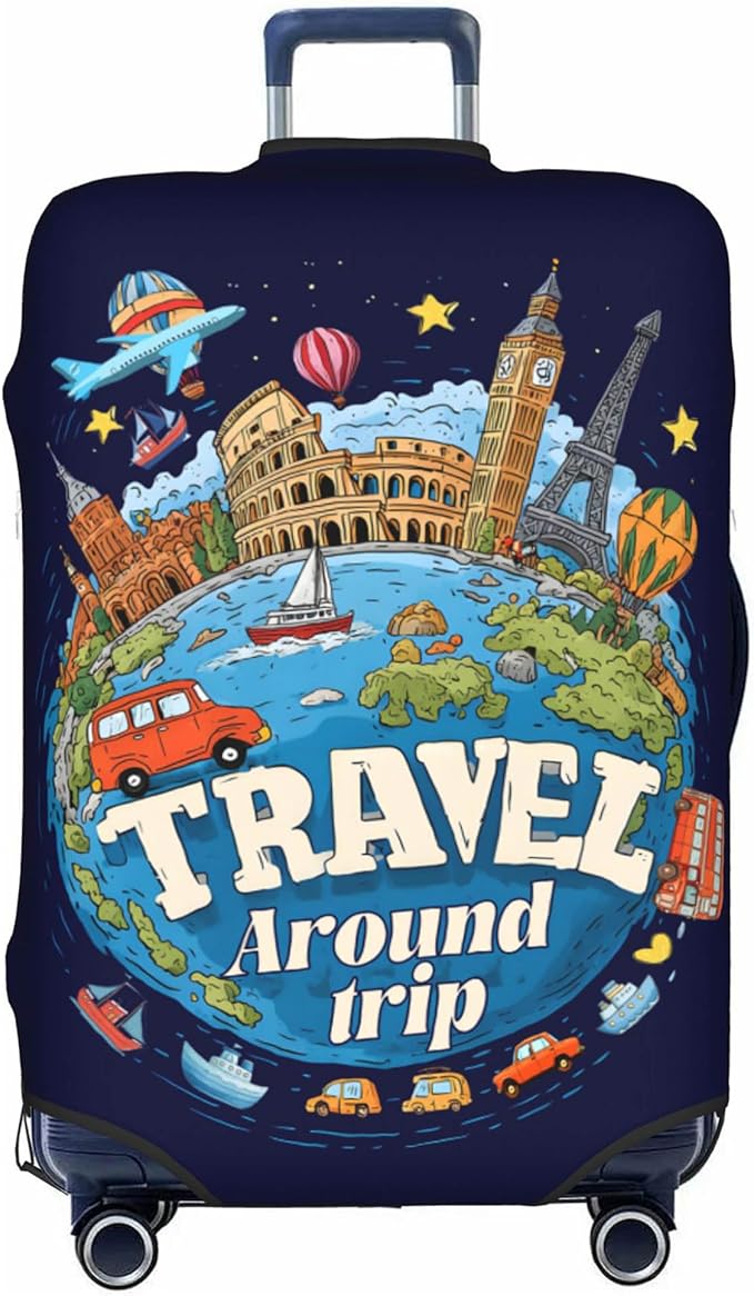 Luggage Cover, Travel Suitcase Covers, Elastic Suitcase Protective Cover, Scratchproof Luggage Protector, Washable Dustproof Trolley Case Protector Fit 22-28 Inch (word, M（22-24inch suitcase）)