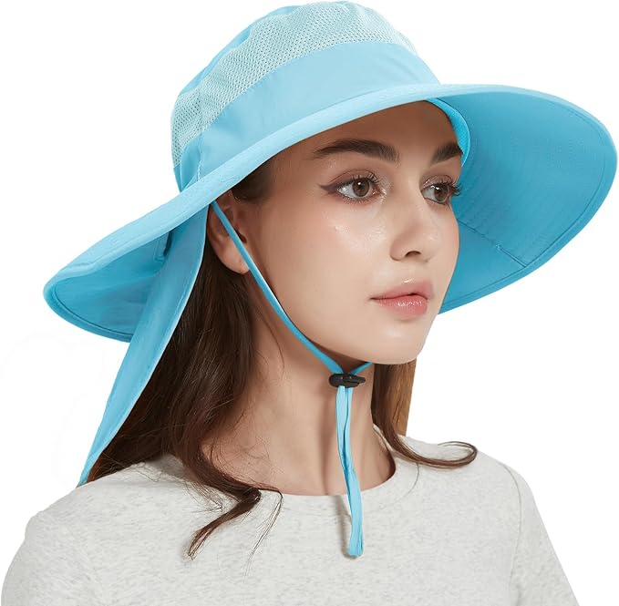 Fishing Hat Breathable Wide Brim Sun Hats with Neck Flap Bucket Hat Outdoor Safari Hat for Men Women UPF 50+ Sun Protection