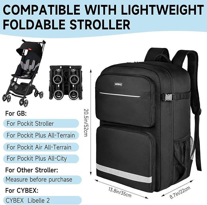 Stroller Travel Bag(Size:13.8''×8.7''×20.5''),Stroller Backpack Compatible with Gb Pockit/Pockit+ All City/Air All Terrain/Cybex Libelle 2 Stroller and Accessories(Bag Only)