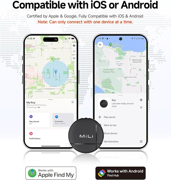 LiTag Duo - Dual System Tracker for iOS or Android, Bluetooth Tracking Tag/Key Finder/Luggage Tracker/Item Locator, Compatible with iOS Find My or Google Find Hub App (1 Pack)