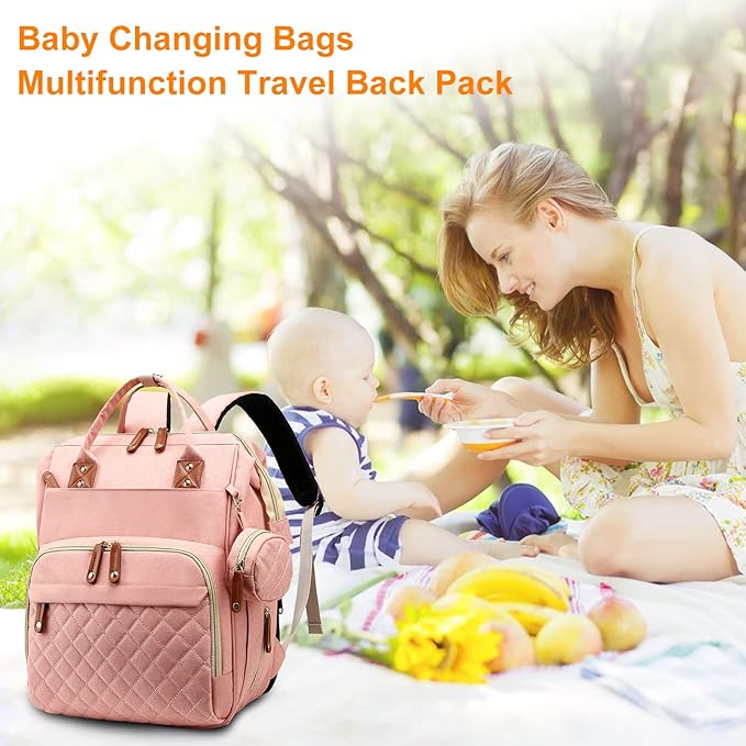 Diaper Bag, Backpack with Changing Station, Waterproof Baby Bag for Boys & Girls, USB Charging Port for Parents, Travel Backpack Baby Essentials & Lovely Baby Shower Gifts, Pink