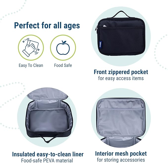 Wildkin Kids Insulated Lunch Box – Durable and Reusable for School & Travel - Rip-Stop Black