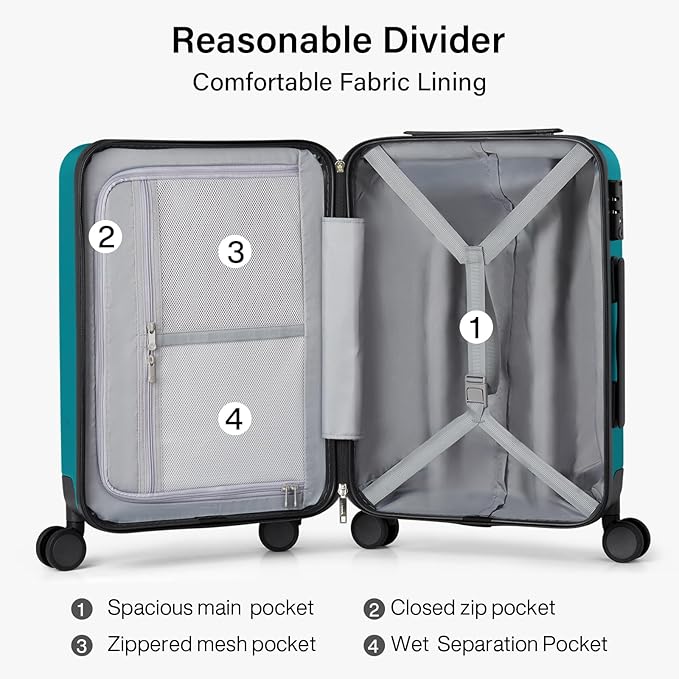 Hanke 3 Piece Hard Shell Luggage Sets with Spinner Wheels Lightweight Large Suitcase for Women Men Travel Carry On Luggage 20/24/28 Inch Luggage,Caribbean Blue