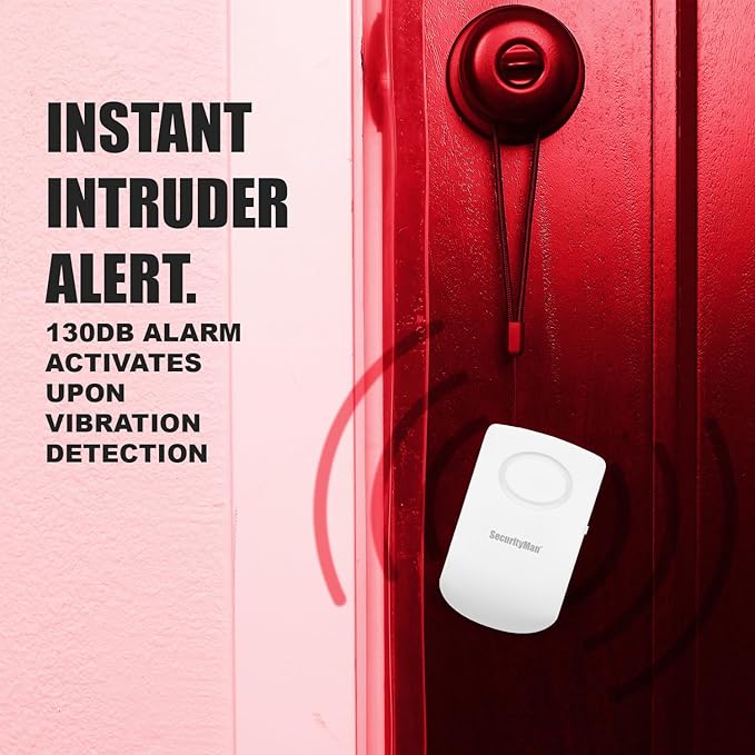 Securityman Door Handle Alarm with 130dB Vibration Triggered Portable Door Alarms When Opened - Perfect for Kids, Toddler, Elderly, Hotel, Travel, Bedroom (2 Pack Door Security)