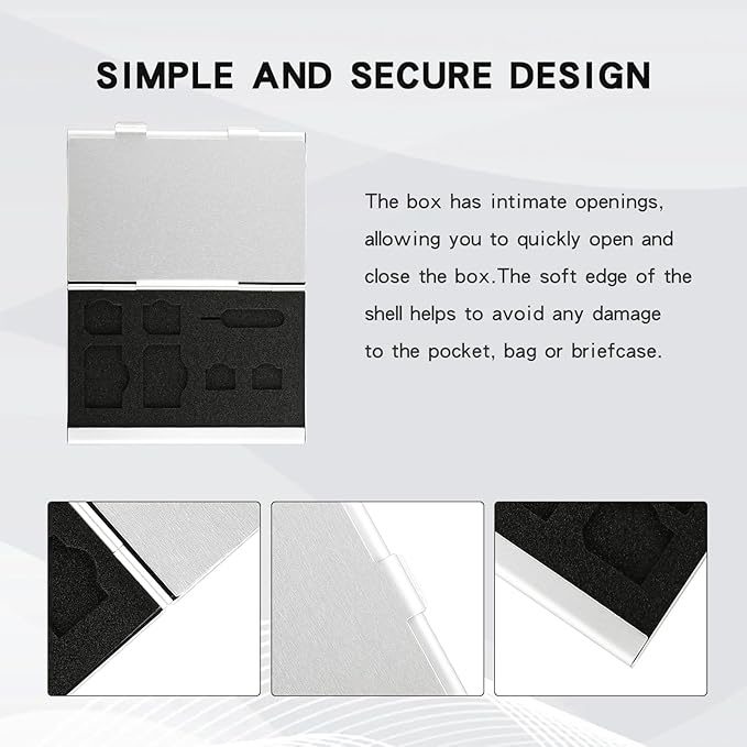 Aluminum SIM Card Case, 14Slots Ultrathin SIM Card Holder, Fit for 4 SIM Card, 4 Micro sim Card, 4 Nano sim Card and 2 Cell Phone Eject Pin Slots, Silver