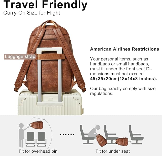30L Business Laptop Backpack for Women Men, Travel Work Backpack Purse Faux Leather College Bookbag fits 15.6" Laptop - Brown