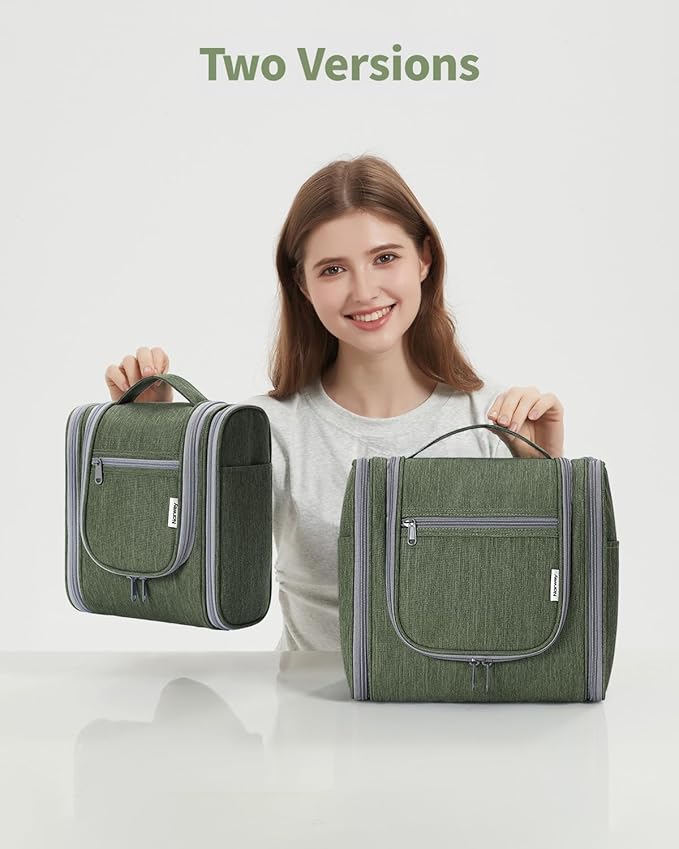 Narwey Small Hanging Travel Toiletry Bag Cosmetic Make up Organizer for Women and Men (Medium, Army Green)