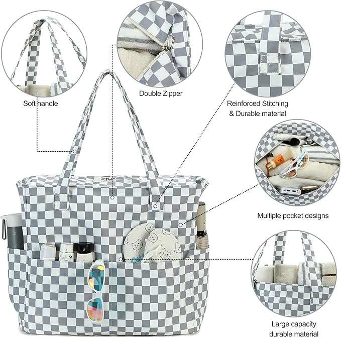 Waterproof Beach Tote Pool Bags for Women Ladies Extra Large Gym Tote Carry On Bag With Wet Compartment for Weekender Travel
