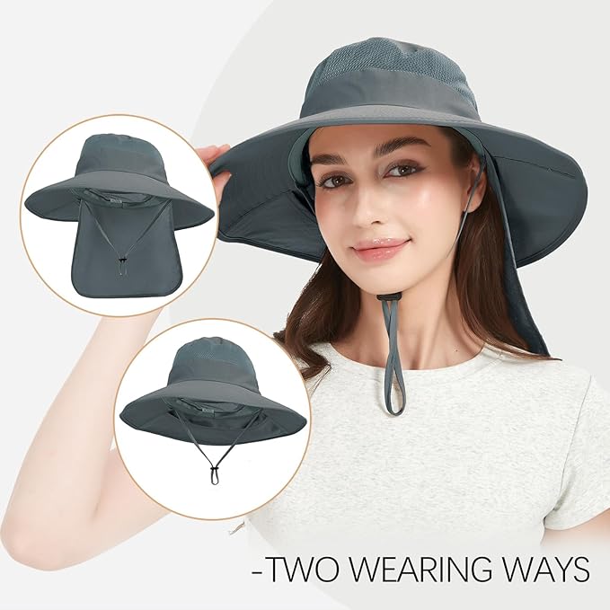 Fishing Hat Breathable Wide Brim Sun Hats with Neck Flap Bucket Hat Outdoor Safari Hat for Men Women UPF 50+ Sun Protection