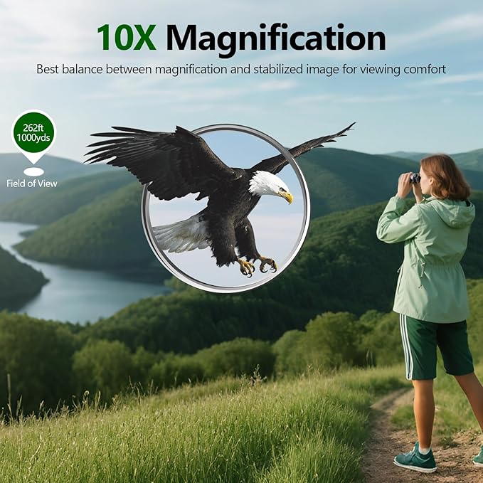 10x25 Compact Binoculars for Adults and Kids, Small High Powered Binoculars with Low Light Vision for Bird Watching, Hunting, Hiking, Cruise and Travel, Includes Carrying Bag