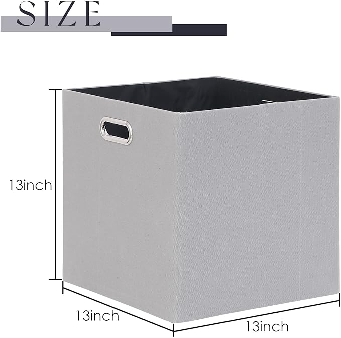 Cube Storage Bins 13×13 Polyester Foldable Box with Handles, Collapsible Organization Basket Set of 4 Large Capacity Drawer for Closet Shelf Cabinet Bookcase Bedroom, Light Gray