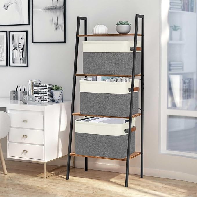 GhvyenntteS Large Fabric Storage Baskets for Shelves with Metal Frame Opening & Hard Bottom Board, Collapsible Fabric Storage Bins for Shelves with Handles (15x11x9.6 Inch, 3 Pack, Grey)