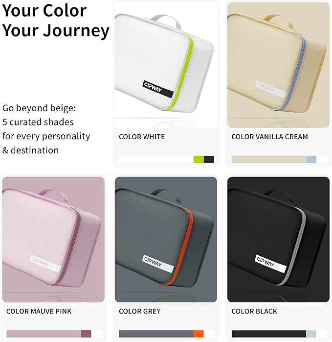 Cipway 5 Set Packing Cubes for Travel Suitcase Organizer for Accessories Luggage Carry On Suitcase Lightweight White