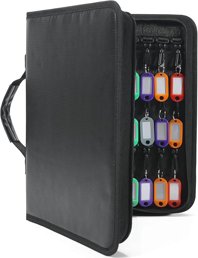 Portable Zippered Key Organizer, Waterproof Fireproof Key Case with 54 Key Hooks and Tags,Portable Key Storage for Rental Management Real Estate Sales Hotel Executives and Car Service(54 Keys)