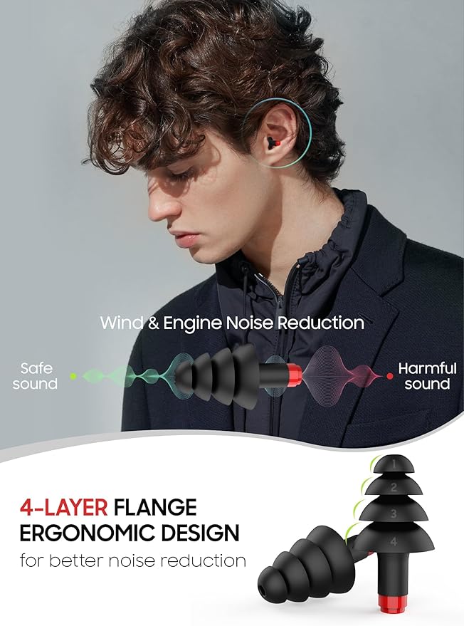 Motorcycle Ear Plugs, 2 Pairs Reusable Silicone, 26dB Wind Noise Reduction & Ear Protection Earplugs with Safety Cord & Travel Case, Comfort Fit for Motorbike, Highway Riding, Touring & Shooting