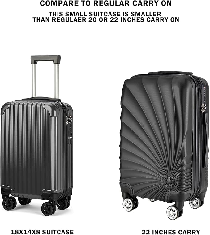Personal Item Small Suitcase 18x14x8 Inches Hardside Built In TSA Lock & USB Port Lightweight Luggage With Removable Silent Wheels Underseat Carry-On Bag For Spirit and Frontier (Black)