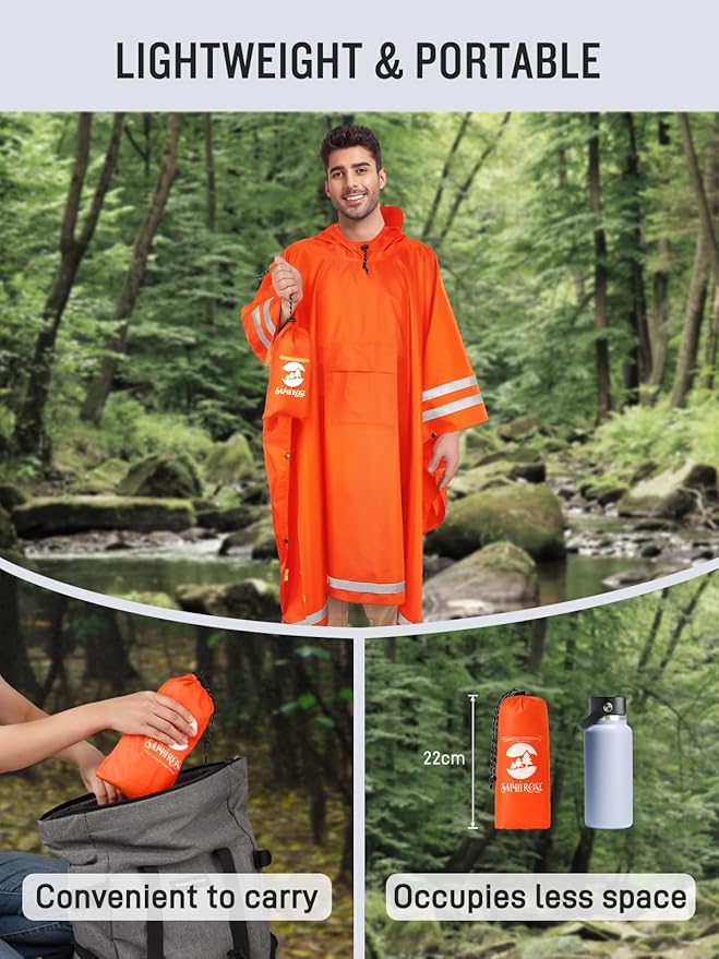 SaphiRose Hooded Rain Poncho Waterproof Raincoat Jacket for Men Women Adults