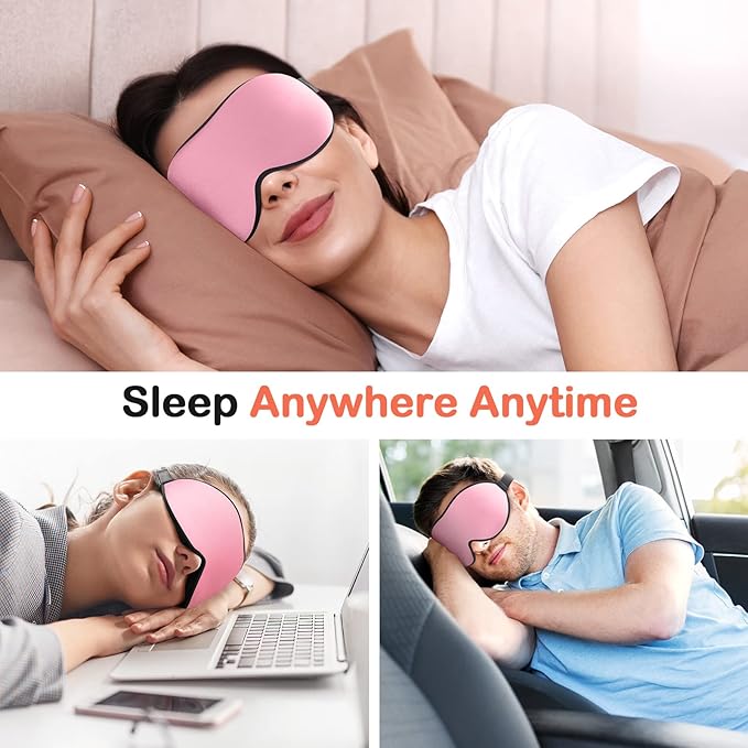 INNELO Sleep Mask for Side Sleeper, Eye Mask Sleeping Women Men, 100% Light Blocking 3D Contoured Cup Sleeping Mask Soft No Eye Pressure Cover Blindfold Night Shade for Travel Nap Yoga, Pink