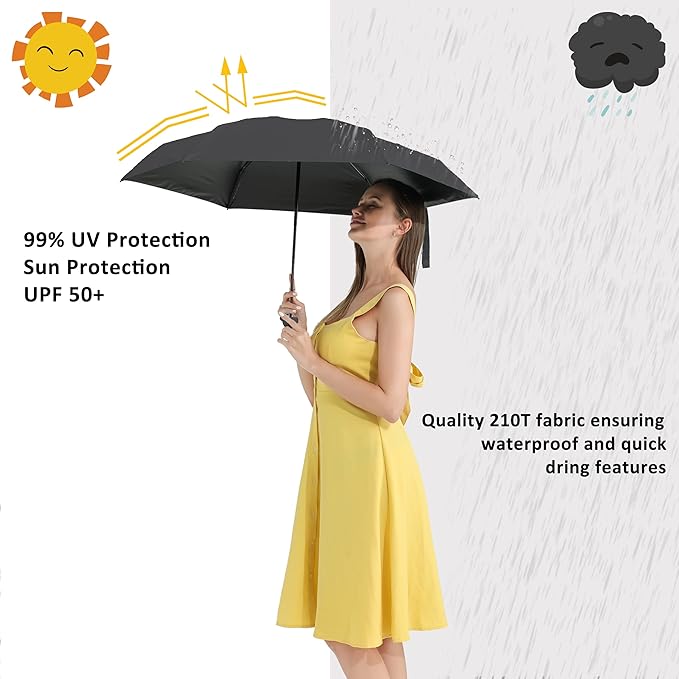 BAODINI Small UV Protection Travel Umbrella Compact for Rain and Sun UPF 50+ 41 inch Portable Umbrella for Women and Men
