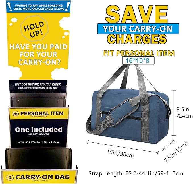 15 Inch Small Carry On Bags for Airplanes Spirit Airlines Personal Item Bag Underseat Foldable Travel Duffle Gym Bags for Women Men(20L,Navy)