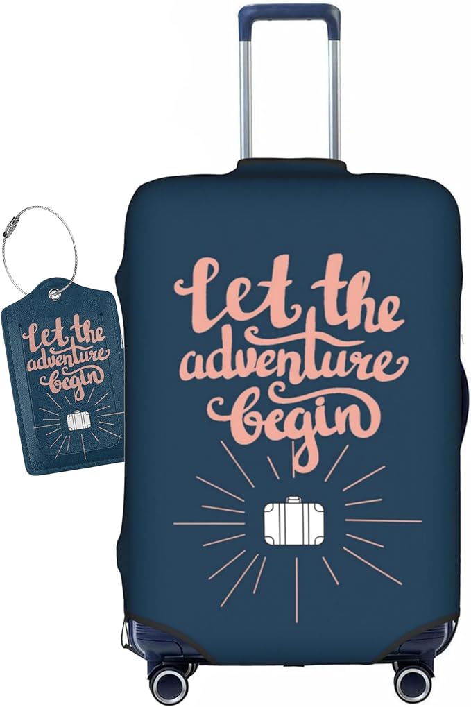Let The Adventure Begin Luggage Cover Washable Suitcase Protector, Luggage Tag Travel Birthday Gifts For Men Women (L 26-28 Inch Luggage)