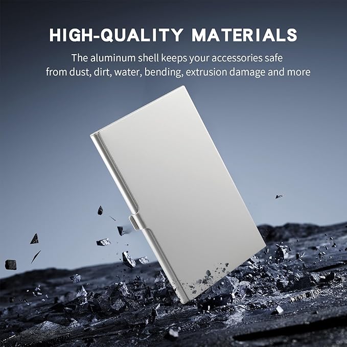Aluminum SD Card Case, 9Slots Ultrathin SD Card Holder, Memory Card Storage Holder, Fit for 1 SD Card, 8 Micro SD Card, Silver
