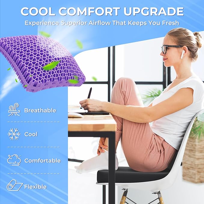 TushGuard Gel Seat Cushion for Long Sitting, Enlarged & Thickened Patent Design Office Chair Seat Cushion, Breathable Cooling Pads for Chairs, Soft Car Cushions for Wheelchair(X-Large, Black)
