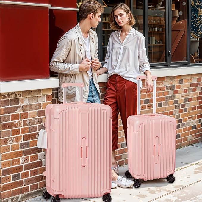 Krute Luggage Sets 2 Piece Suitcase with Spinner Wheels PC+ABS Hardside Suitcases Charging Port TSA Lock Carry On Luggage with Cup Holder 20+28 Inch