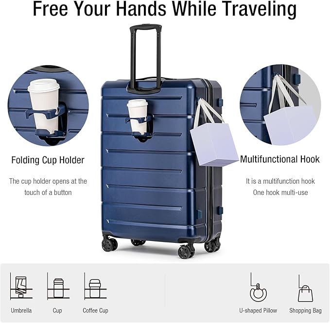 KYME Luggage Sets 3 Piece Hardshell 22in/26in/30in Suitcases with Spinner Wheels Hardside Suitcase Sets with TSA Lock Travel Rolling Luggage Set for Women Men Navy