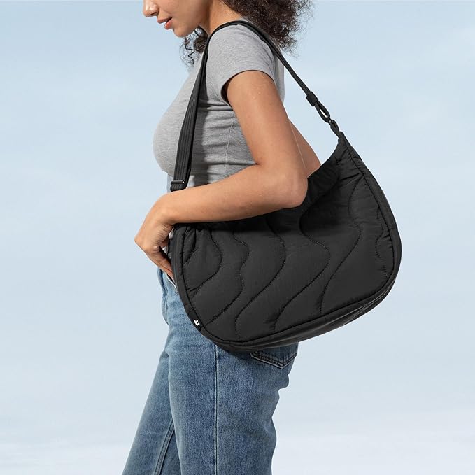 tomtoc 9L Puffer Sling Crossbody Bag for Women Trendy, Nylon Quilted Crescent Shoulder Bag Purses for 11-inch iPad Air/Pro & Nintendo Switch 2, Puffy Travel Hobo Handbag with Organized Inner Pockets