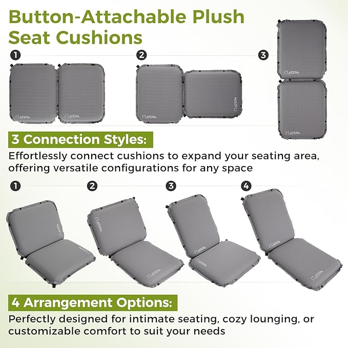 ATEPA Inflatable Stadium Seat Cushion, Self-Inflating Memory Foam Stadium Seats Bleacher Seat Chair Cushion Pad for Airplane Travel Backpacking Sports Events