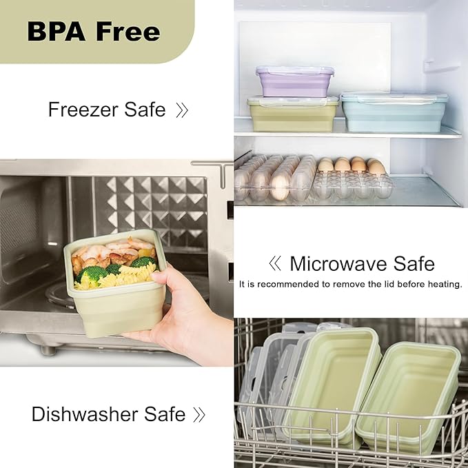 Extra Large Collapsible Silicone Food Storage Containers With Lids, 2 Pack 2000ml, XXL Foldable Bento Lunch Box, Big Meal Boxes for Kitchen, Camping, Dishwasher, Microwave, Freezer Safe