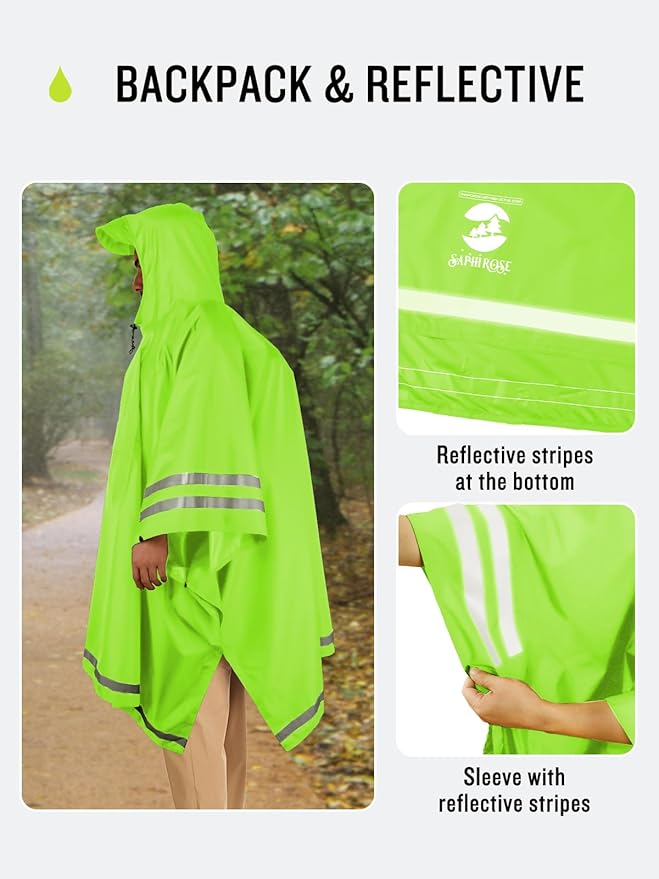 SaphiRose Hooded Rain Poncho Waterproof Raincoat Jacket for Men Women Adults
