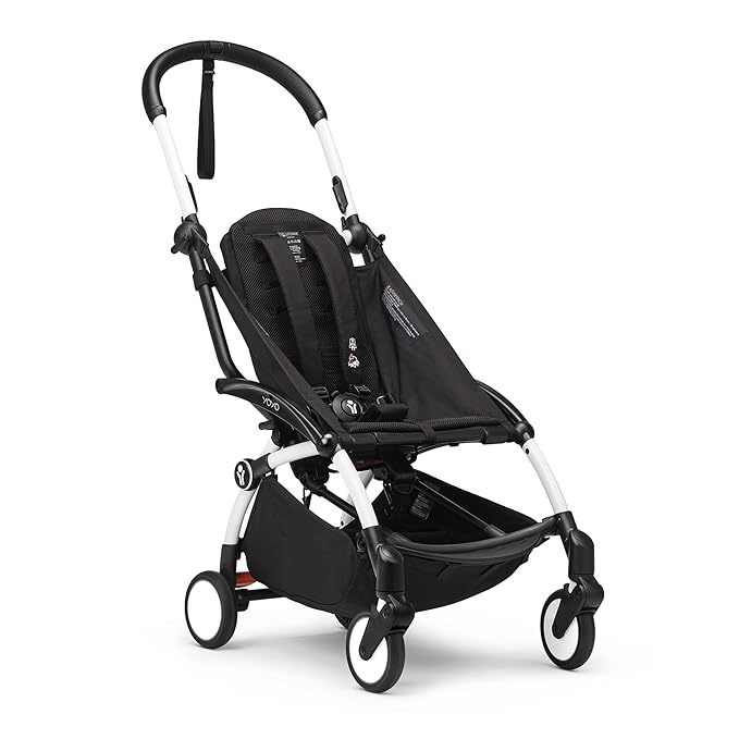 Stokke YOYO3 Frame, White - Textile Set Not Included - Comes with 5-Point Harness, Multi-Position Reclining Backrest, Canopy Extensions, Padded Shoulder Strap & Protective Storage Bag