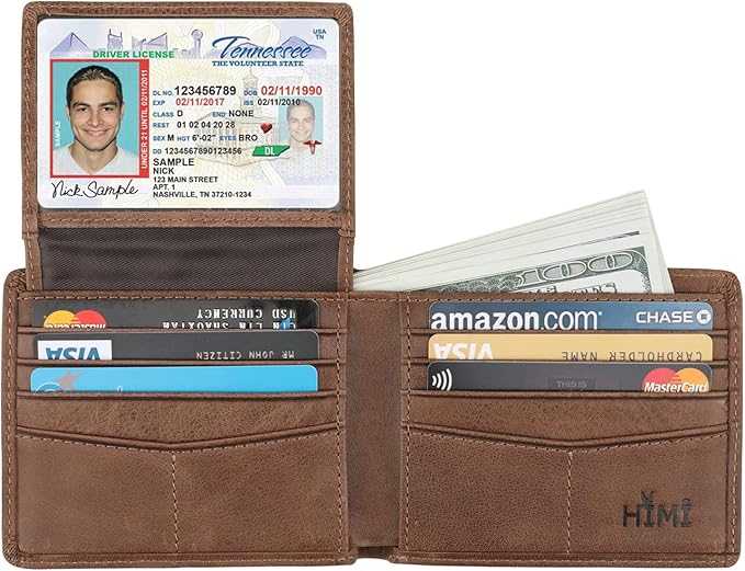 Wallet for Men-Genuine Leather RFID Blocking Bifold Stylish Wallet With 2 ID Window